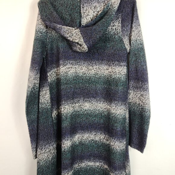 Earthbound Trading Variegated Open Cardigan Hoodie Black Teal Gray L - Picture 5 of 6